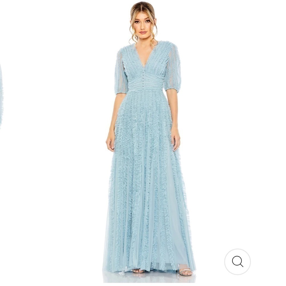 Mac Duggal 8050 Puff Sleeve Ruffle Aline Gown French Blue